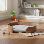 Oval Wooden Pet Sofa Bed with Removable Cover, All-Season