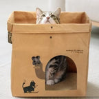 Foldable Kraft Paper Cat Bed House with Scratch Board