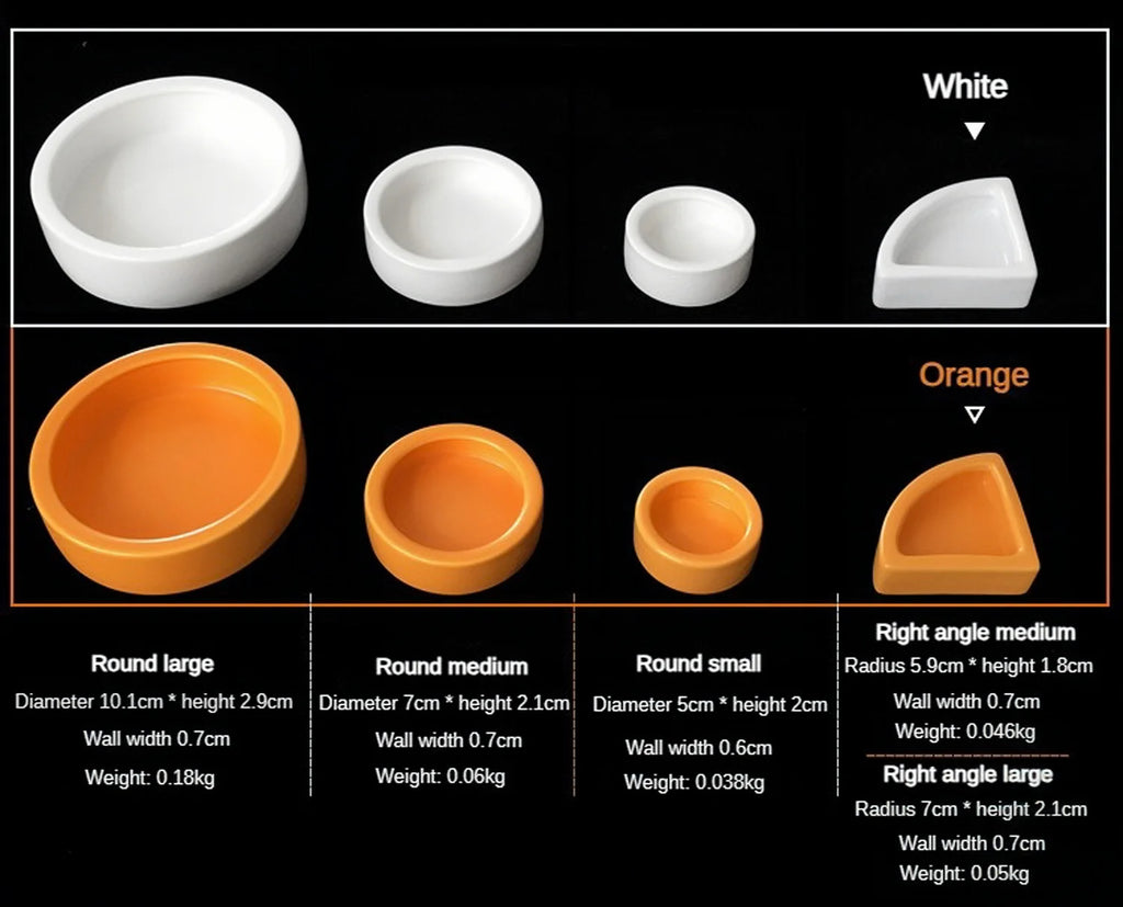 Ceramic Anti-Escape Feeder Bowl — Round & Fan-Shaped Dish for Lizards & Bearded Dragons