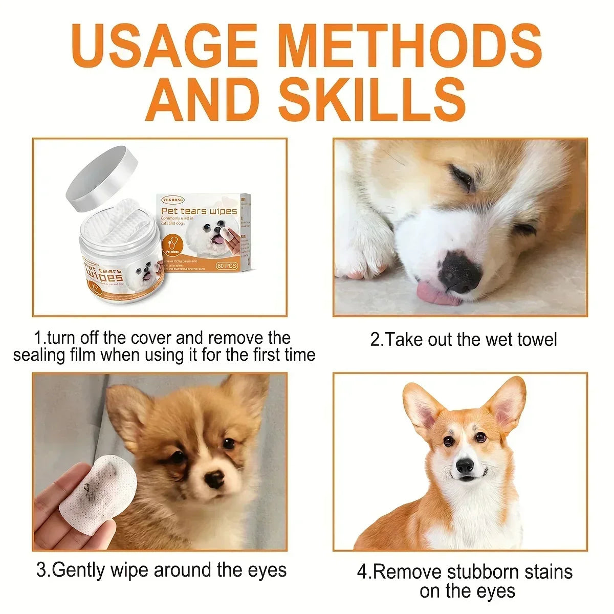 Disposable Pet Eye & Ear Wipes — Gentle Stain Remover, 60-Pack