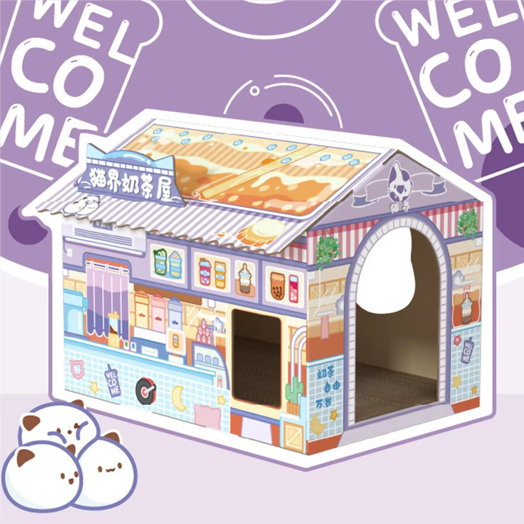 Milk Tea Cup Cardboard Cat House & Scratcher — Novelty Enclosed Bed
