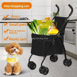 2 in 1 Folding Shopping Cart Pet Stroller 14 LB Grocery Cart 38L Large Cart with Basket for Groceries Laundry Camping Pet Travel