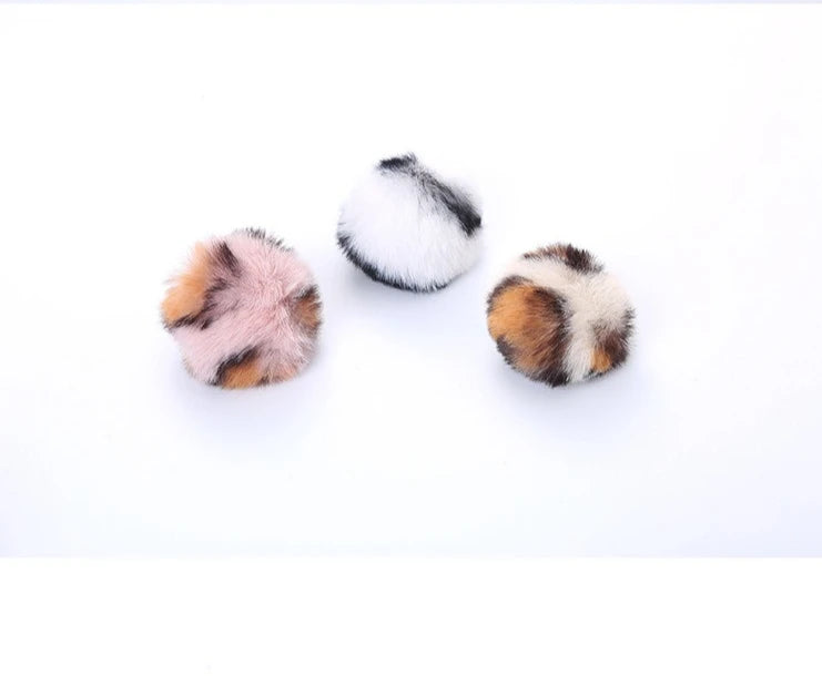 3-Pack Leopard Print Furry Chew Ball Cat Toys — Soft Interactive Teething Balls for Kittens