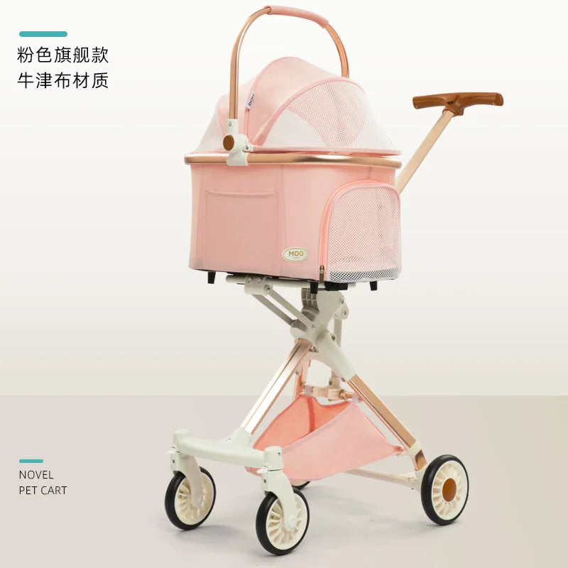 White High-View One-Click Foldable Pet Stroller for Small & Medium Dogs