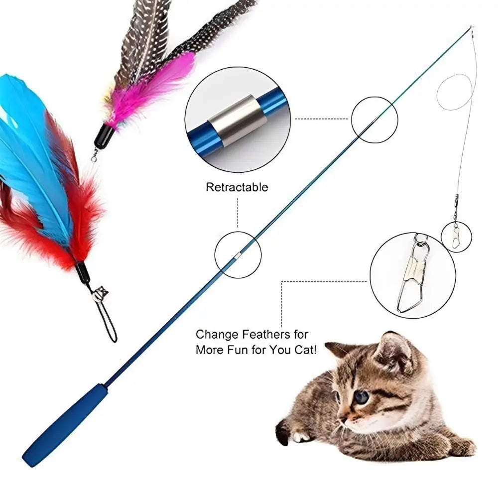 3-Section Telescopic Cat Wand — Extendable Interactive Fishing Pole Toy