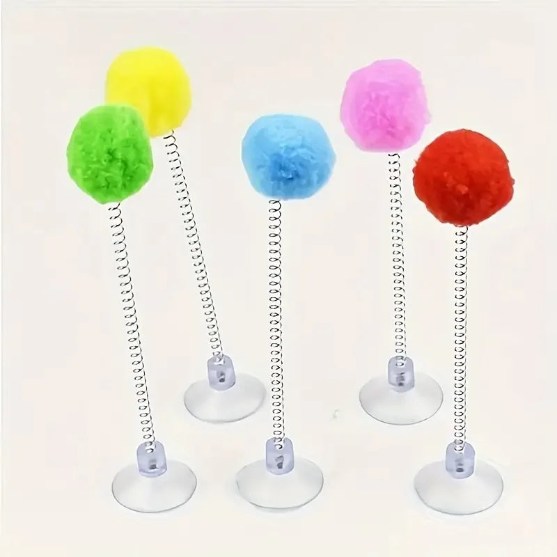 Suction Cup Fur Ball Spring Toy — Hands-Free Bouncing Cat Toy