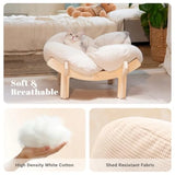 Elevated Wooden Cat Bed with Cushion for Cats & Small Dogs