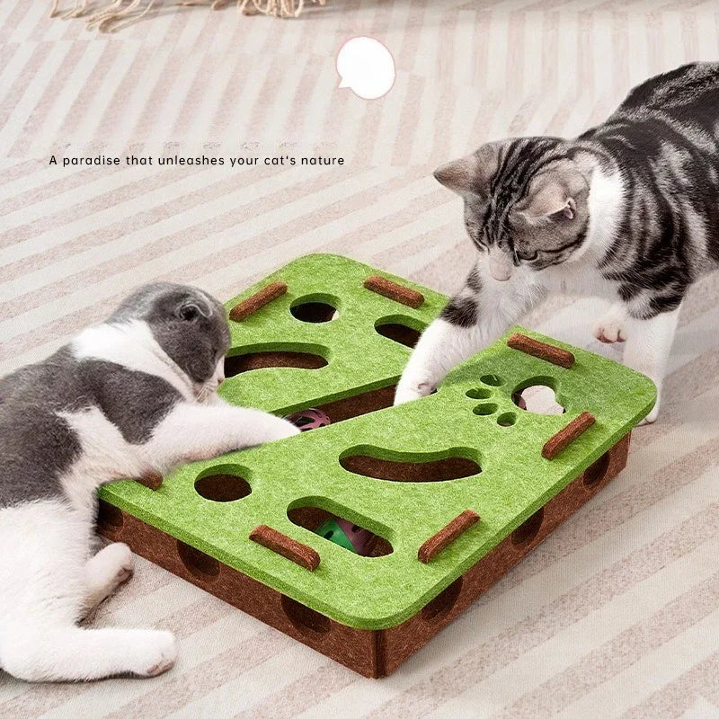 Felt Puzzle Box Cat Toy with Rolling Ball — Indoor Hunt & Dig