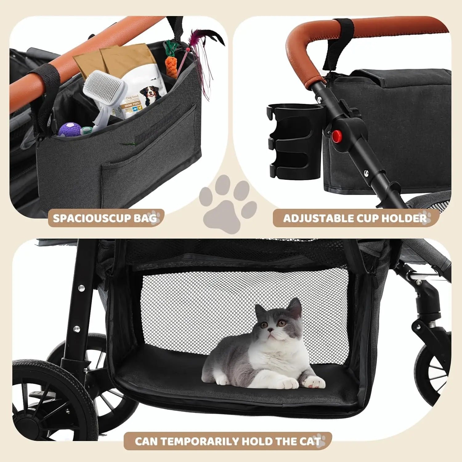 All-Terrain 4-Wheel Double Pet Stroller for 2 Small Dogs with Canopy & Cup Holder