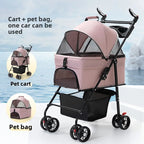 3-in-1 Folding Dog Stroller (4-Wheel, Detachable Carrier)