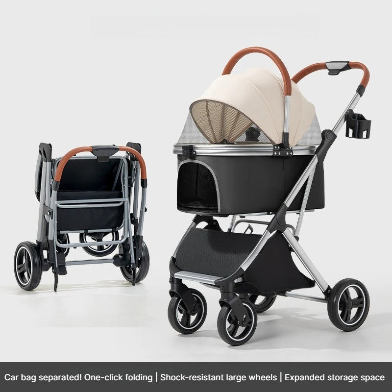 Ultra-Lightweight Foldable Pet Stroller with Detachable Basket for Small & Medium Dogs & Cats — Portable