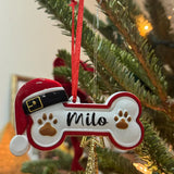 Custom Name Dog Paw Ornament (Personalized Bone Xmas Gift)