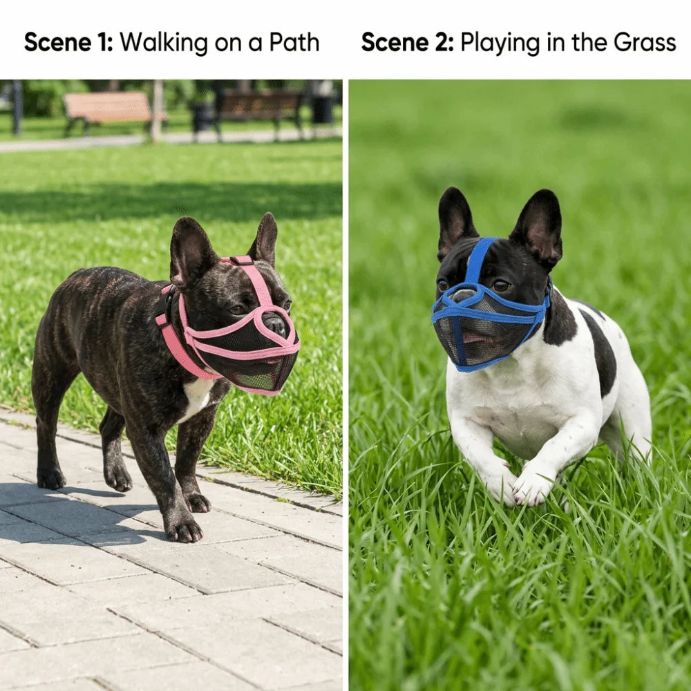 Bulldog Short-Snout Dog Muzzle (Adjustable, Flexible, Breathable)