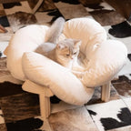 Elevated Wooden Cat Bed with Cushion for Cats & Small Dogs