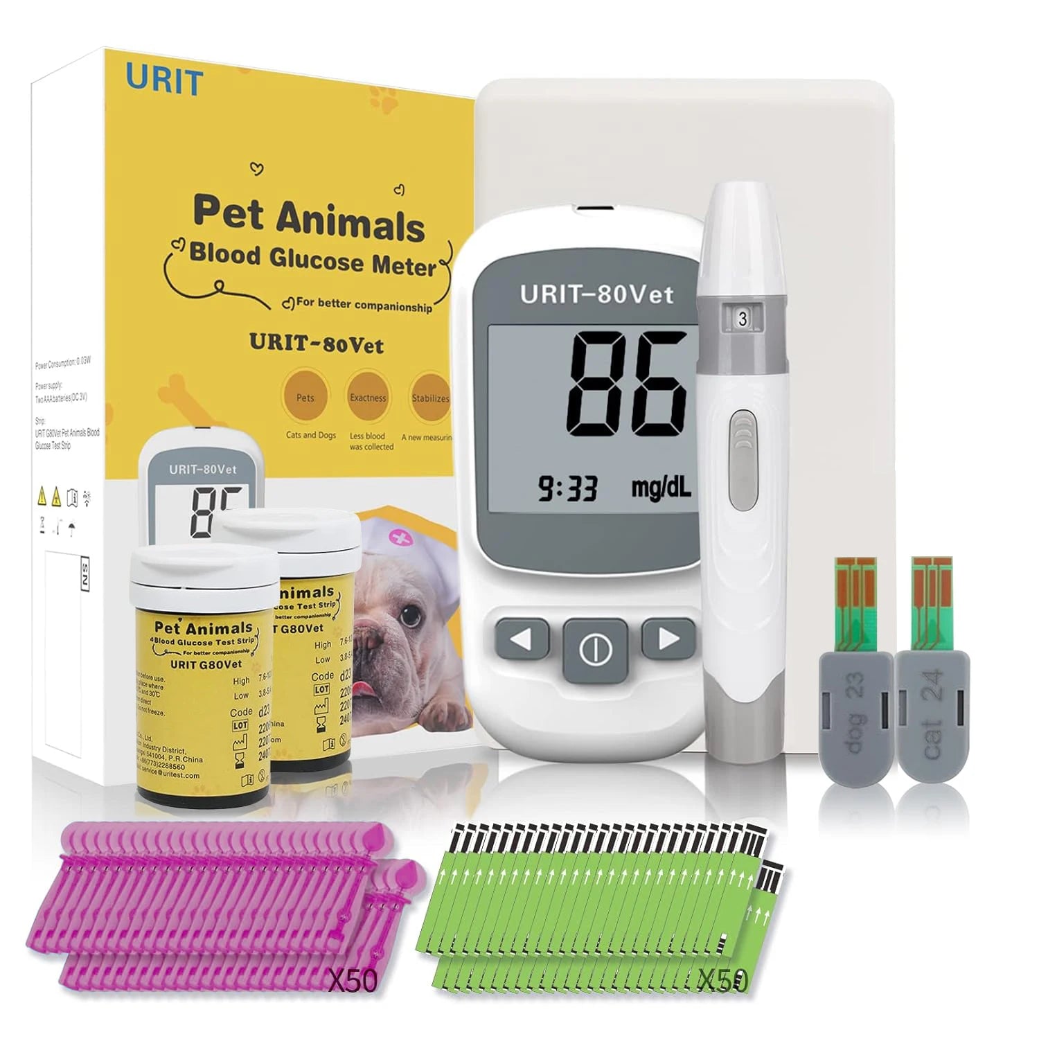 Pet Blood Glucose Monitor Kit for Dogs & Cats - Pain-Free No-Coding System