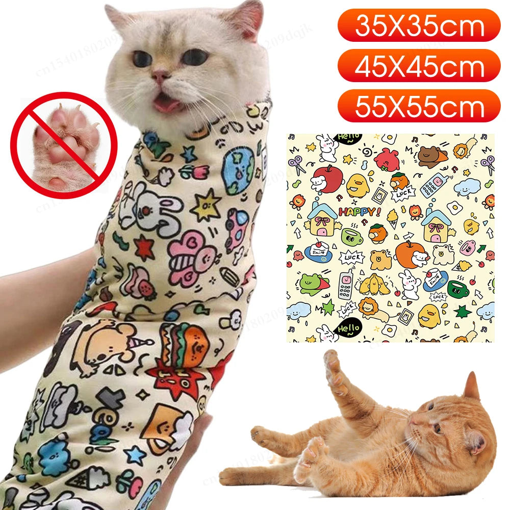 Self-Adhesive Cat Restraint Wrap — Anti-Bite Grooming & Nail Trim Bag