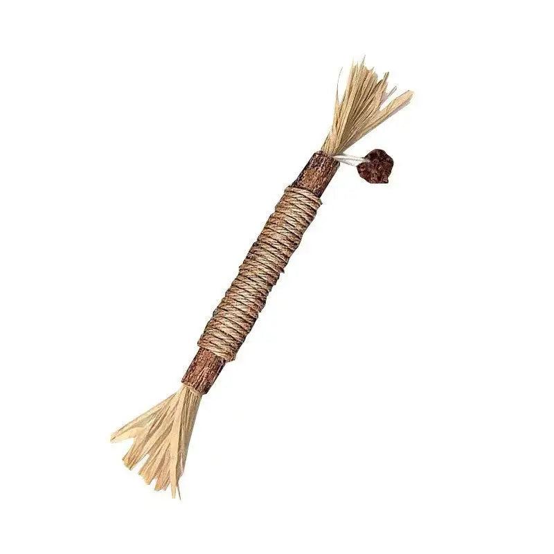 Natural Wood Knotweed Cat Teething Sticks — Sisal Rope & Raffia