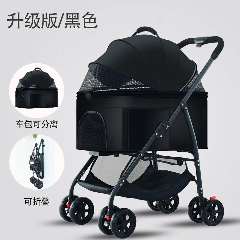 One-Click Foldable Pet Stroller with Mesh Breathable Window for Small & Medium Dogs & Cats — Portable Travel Cart