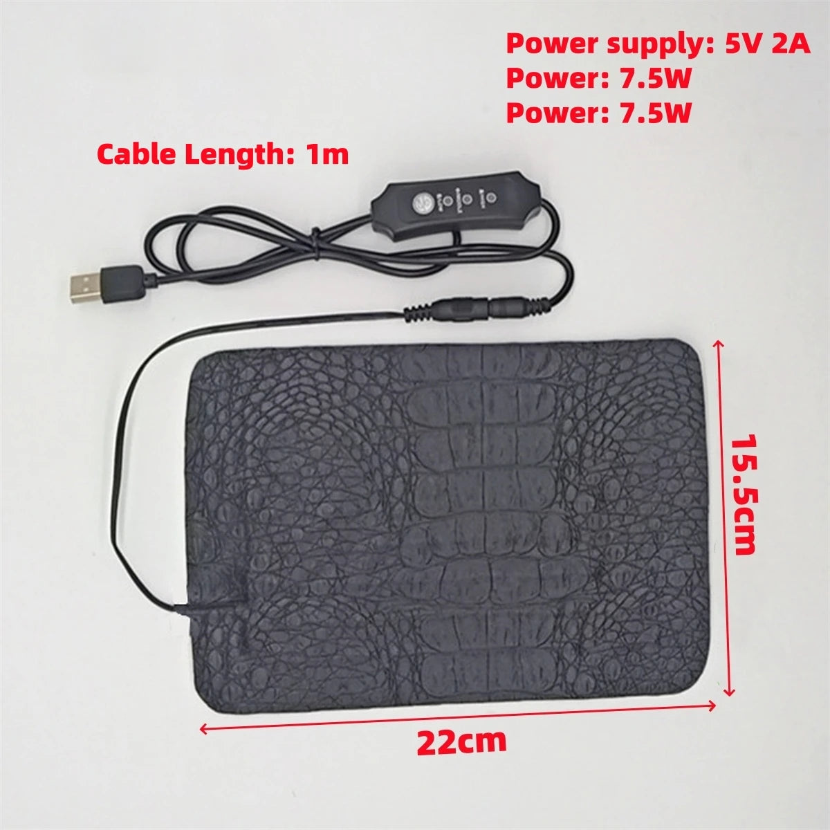 USB Leather Heating Pad — 3-Level Anti-Scratch Warmer for Reptiles & Small Pets