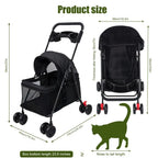Foldable 4-Wheel Cage Pet Stroller with Cup Holder & Mesh Window for Dogs & Cats