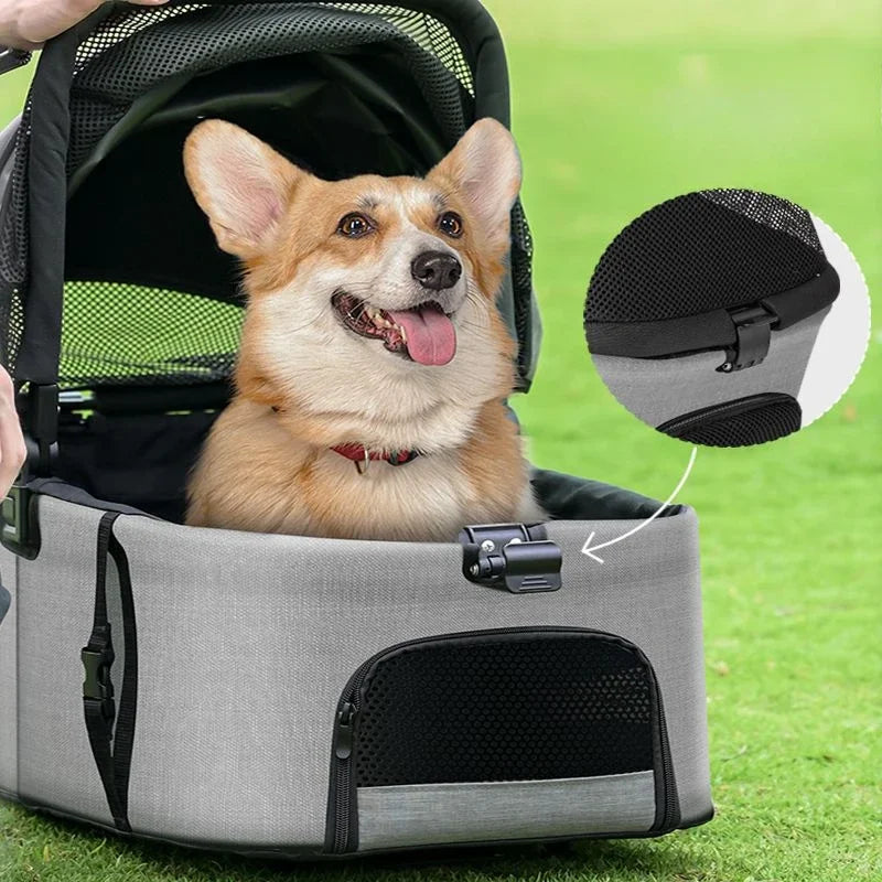 Lightweight Foldable Pet Stroller for Medium Dogs with Detachable Basket — Outdoor Travel Cart