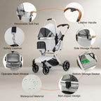 3-in-1 Foldable Pet Stroller with Detachable Carrier, Storage Basket & Pet Pad — Safe Outdoor Cart