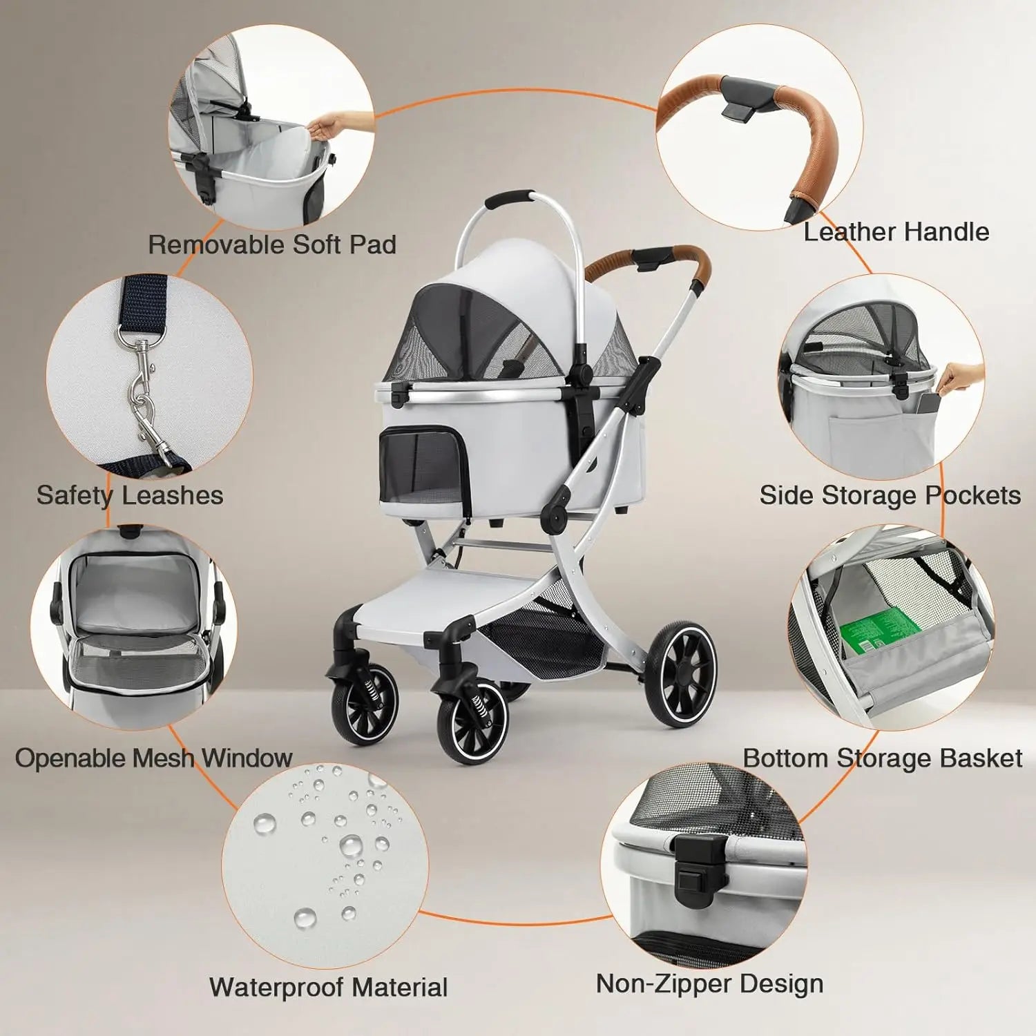 3-in-1 Foldable Pet Stroller with Detachable Carrier, Storage Basket & Pet Pad — Safe Outdoor Cart