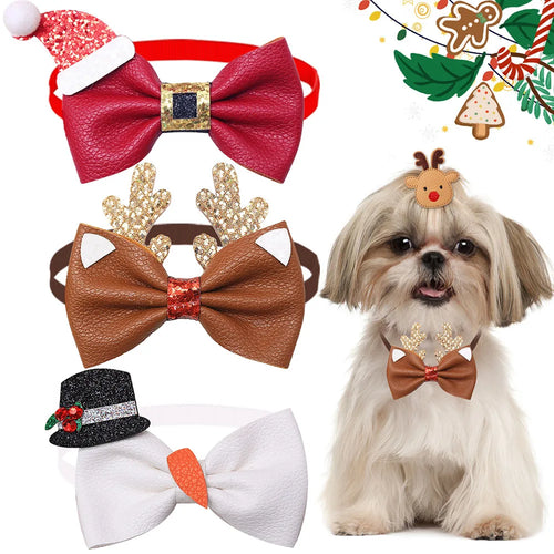 Leather Christmas Bowtie 30-Pack (Exquisite Small Pet Style)
