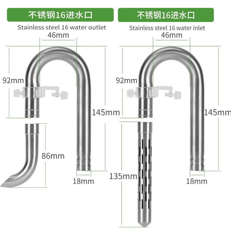 Stainless Steel Aquarium Filter Inlet & Outlet Tubes (Shrimp Safe)