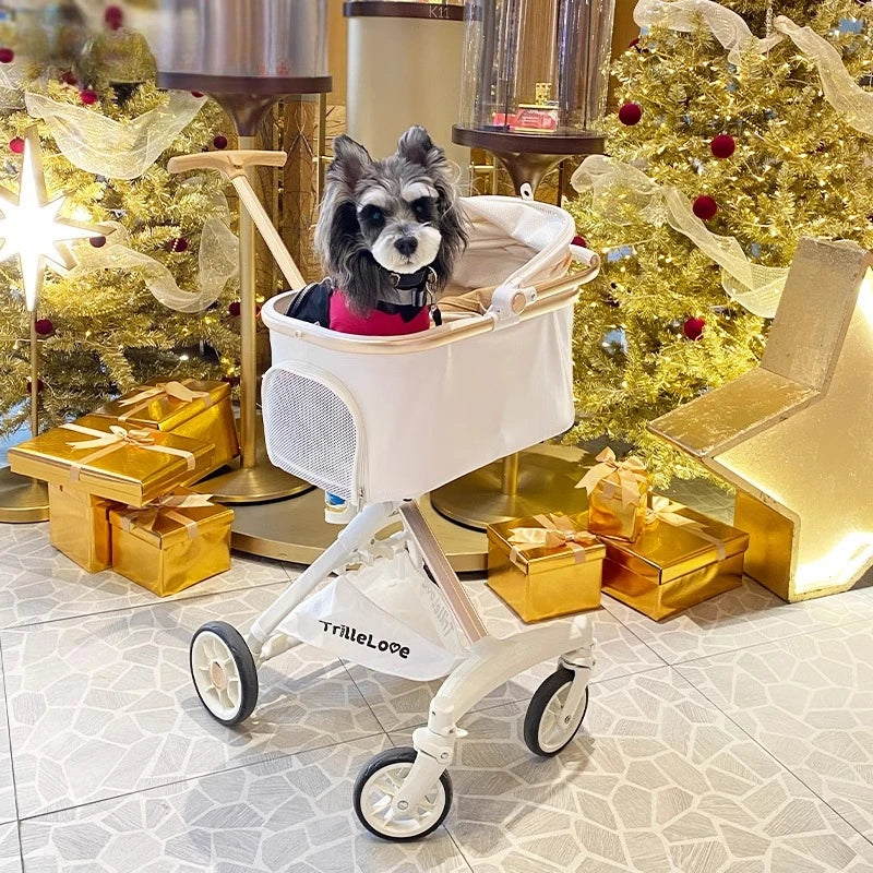 Luxury PU Leather Foldable Cat & Dog Travel Stroller — Lightweight