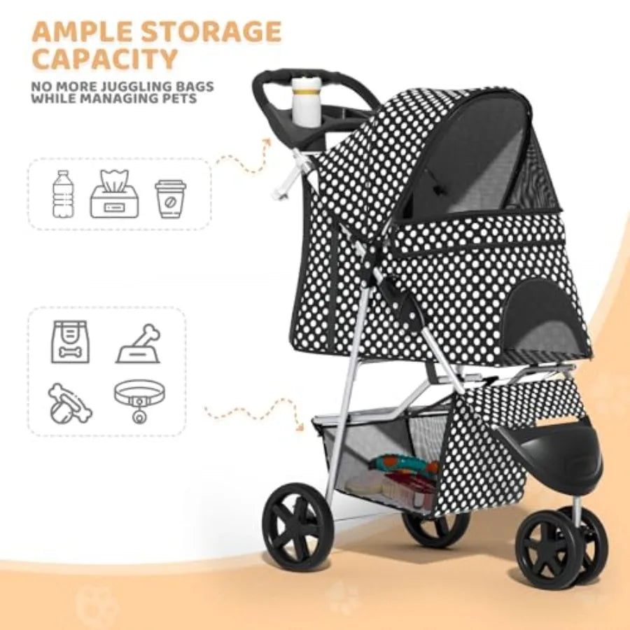 Lightweight 3-Wheel Foldable Pet Jogger Stroller with Breathable Mesh — Max 33 lbs