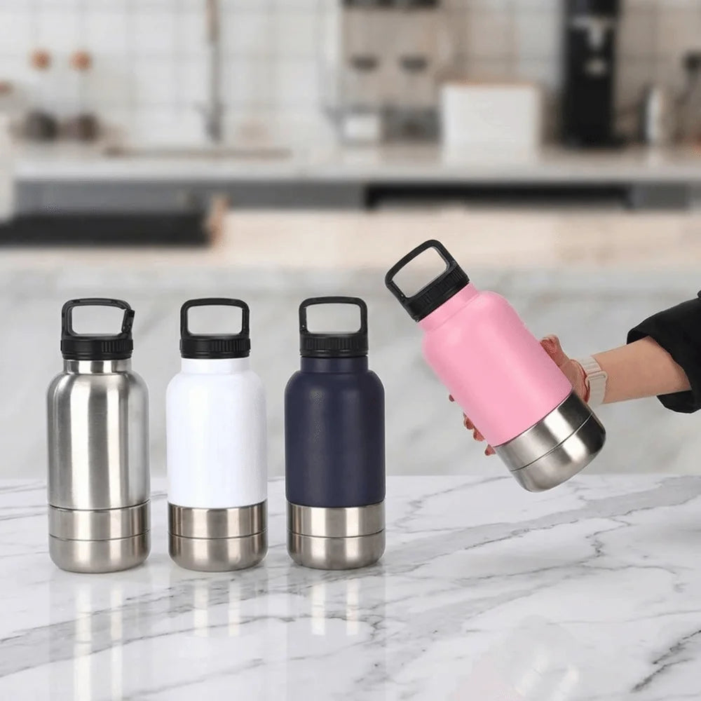 3-in-1 Stainless Steel Dog Water Bottle (32oz, Detachable, Leak-Free)