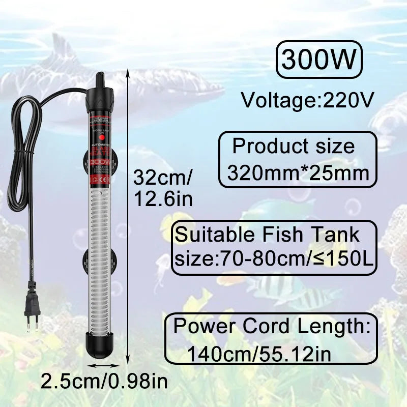 Submersible Aquarium Heater with Adjustable Thermostat 25–300W