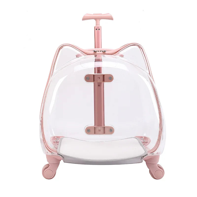 Fully Transparent Space Cabin Pet Trolley Case for Cats & Small Dogs