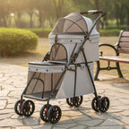Double-Deck Dog & Cat Stroller with Breathable Mesh Panels — Easy-Fold Double Layer Travel Pet Stroller