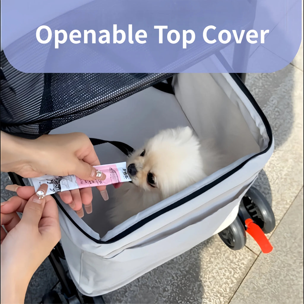 Foldable Small Dog Pet Stroller with Built-In Pet Dish — Convenient On-the-Go Feeding Cart