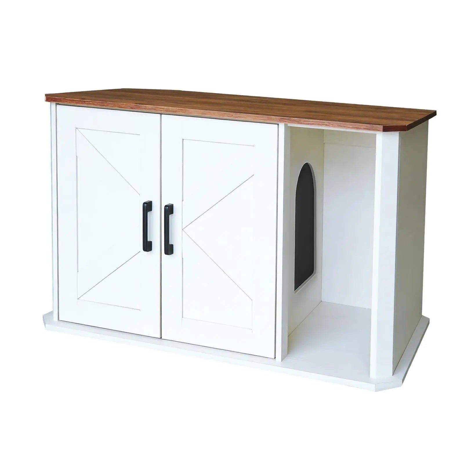 Side-Entry Wooden Cat Litter Box Cabinet with Double Doors