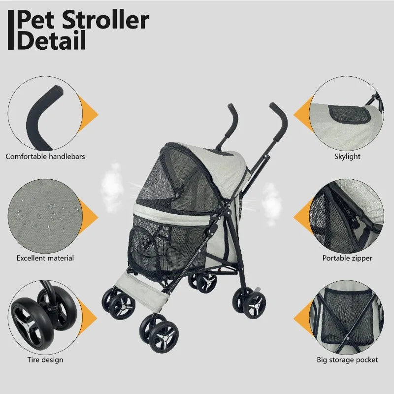 4-Wheel Foldable Pet Stroller for Teacup Poodles, Cats & Small Dogs — Lightweight Outdoor Travel Cart