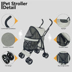4-Wheel Foldable Pet Stroller for Teacup Poodles, Cats & Small Dogs — Lightweight Outdoor Travel Cart