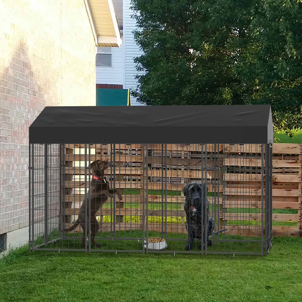Outdoor Dog Kennel Run with Canopy Cover & Ground Stakes