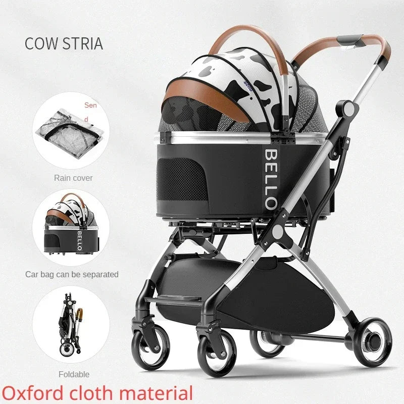 Detachable Aluminum Tube Foldable Pet Stroller & Travel Trolley for Cats & Dogs