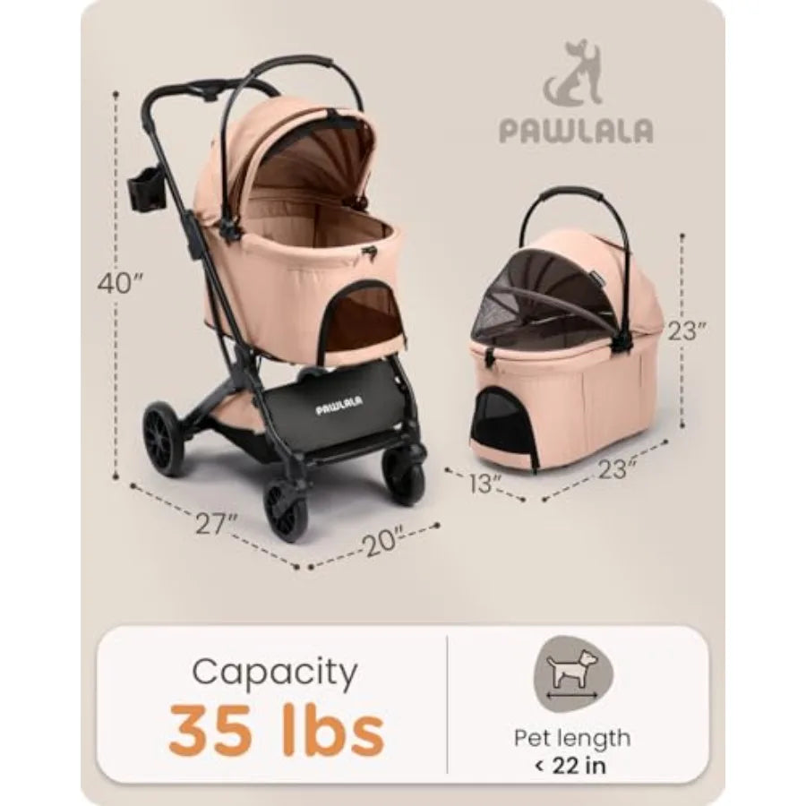Foldable Pet Stroller with Detachable Carrier & Shock-Absorbing Suspension for Small Dogs