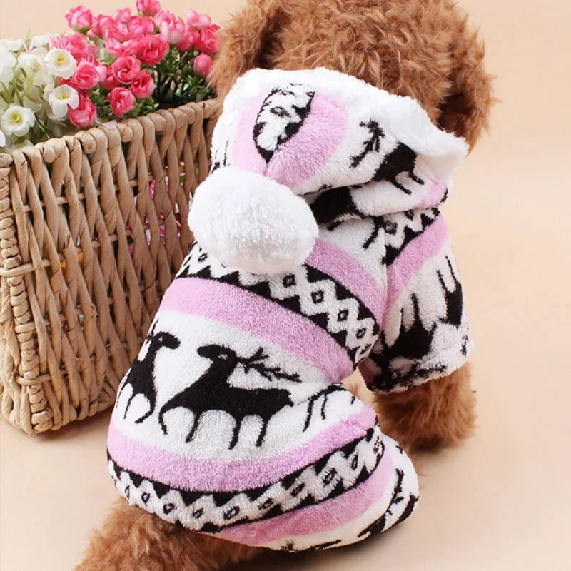 Coral Velvet Deer Print Dog Onesie (Four-Legged Winter Clothes)