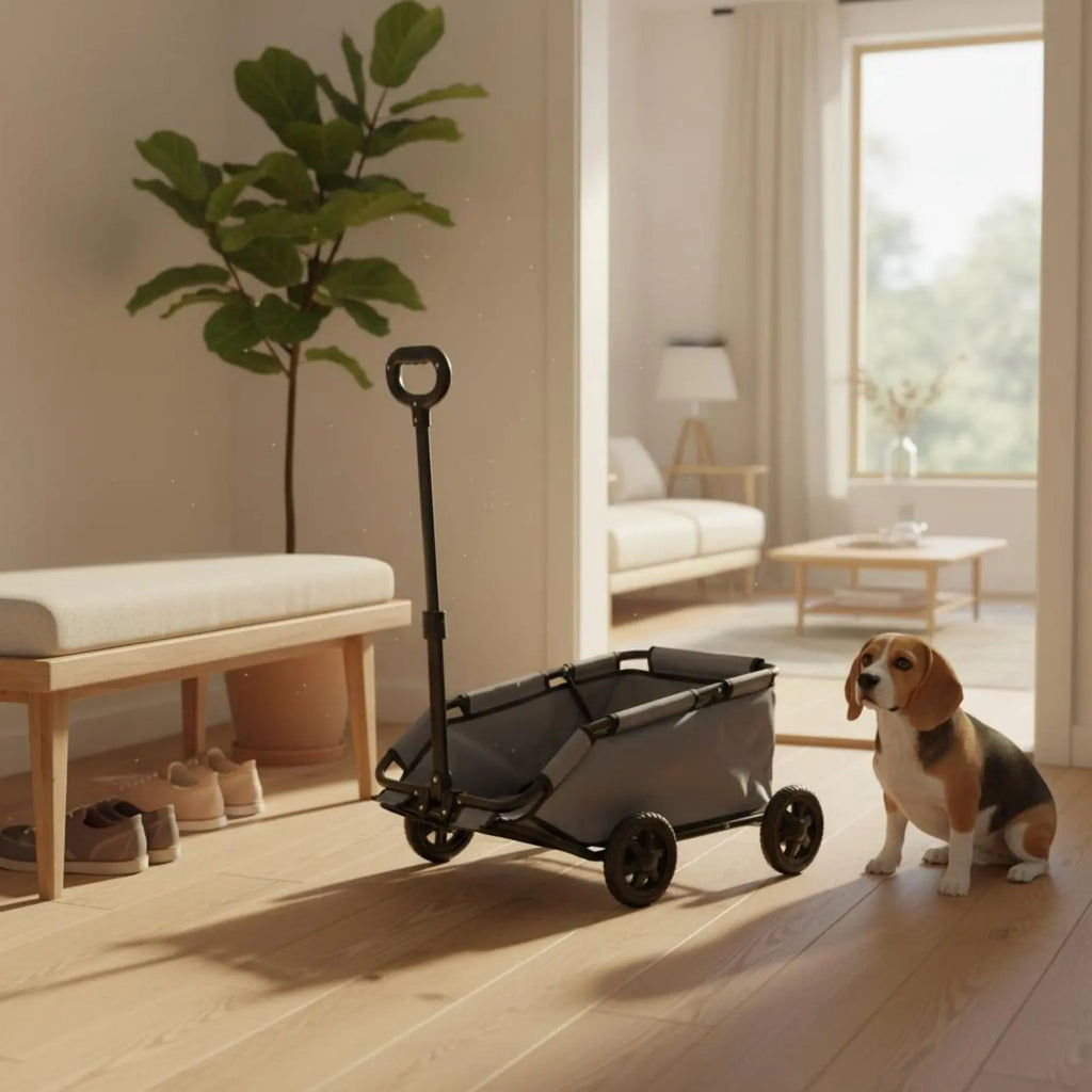 Lightweight Foldable 4-Wheel Pet Pull Wagon with Adjustable Handle for Dogs
