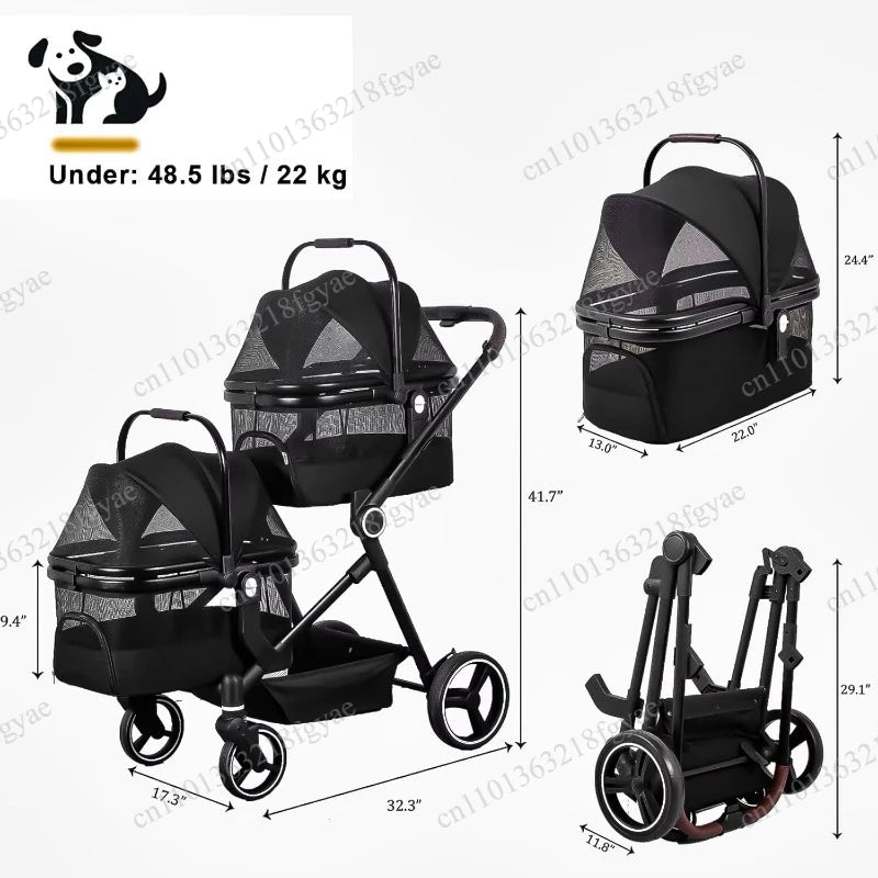 Convertible Single & Double Foldable Pet Stroller for Small & Medium Dogs & Cats — Portable Car Travel Carrier