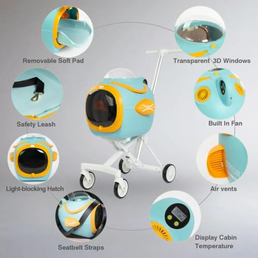 4-in-1 Space Capsule Pet Stroller with Built-In Fan & Detachable Carrier for Dogs & Cats