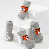 Winter Dog Socks 4-Pack (Anti-Slip Tiger Design Booties)