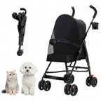 4-Wheel Foldable Pet Stroller with Cup Holder for Puppies & Cats up to 15 lbs