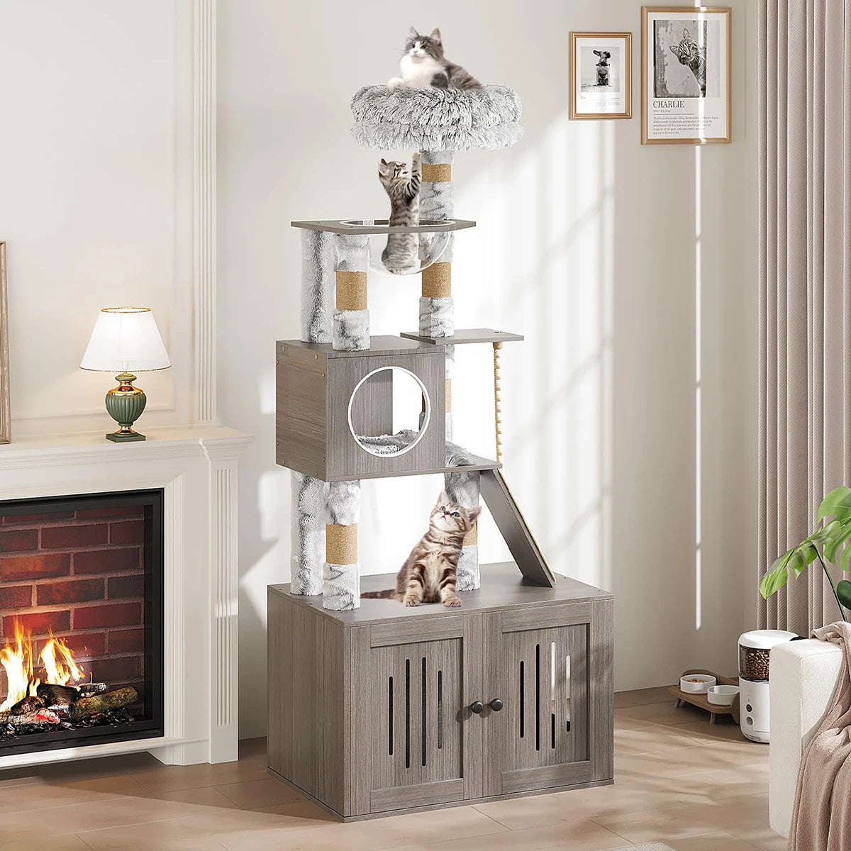 66.9in Cat Tree Tower with Enclosed Litter Box