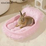 Fluffy Bunny Princess Bed — Plush Nest with Lace Trim